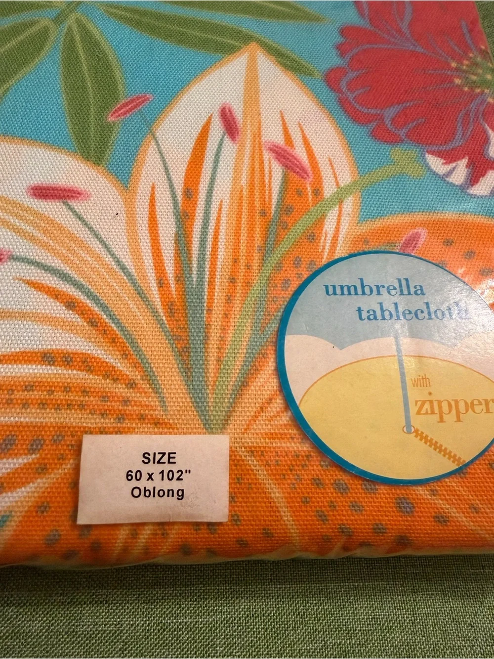 Indoor Outdoor Tropical Tablecloth with Umbrella Zipper 60” x 102”